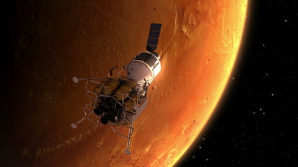 Wall Mural - interplanetary space station orbiting mars