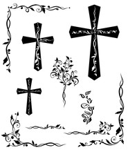 Set Of Engraving Cross With Floral Pattern