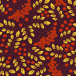 Autumn seamless pattern. Rowanberries and Yellow Leaves