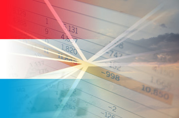 Luxembourg economy concept - Financial data on Luxembourg flag