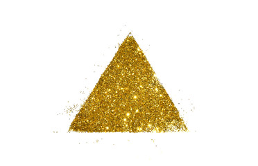 Wall Mural - Abstract triangle or pyramid of golden glitter sparkle on white background