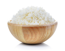 Rice In Wood Bowl On White Background