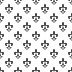 Seamless pattern with fleur-de-lis on a white background. Graphics for wallpaper, wrapping, fabric, apparel, other print production. Fleur de lis royal lily texture in antique style. Vector