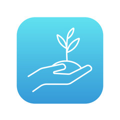 Canvas Print - Hands holding seedling in soil line icon.