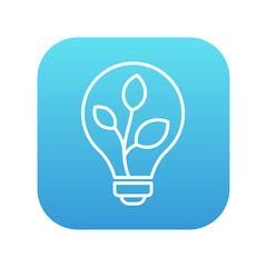 Sticker - Lightbulb and plant inside line icon.