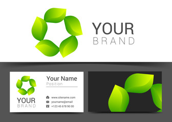 Business cards design leaves green tree vector