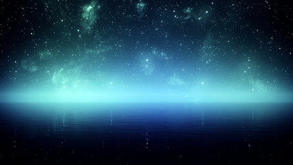 inspiring animation of the night sky with swirling stars spread out over sea. hd