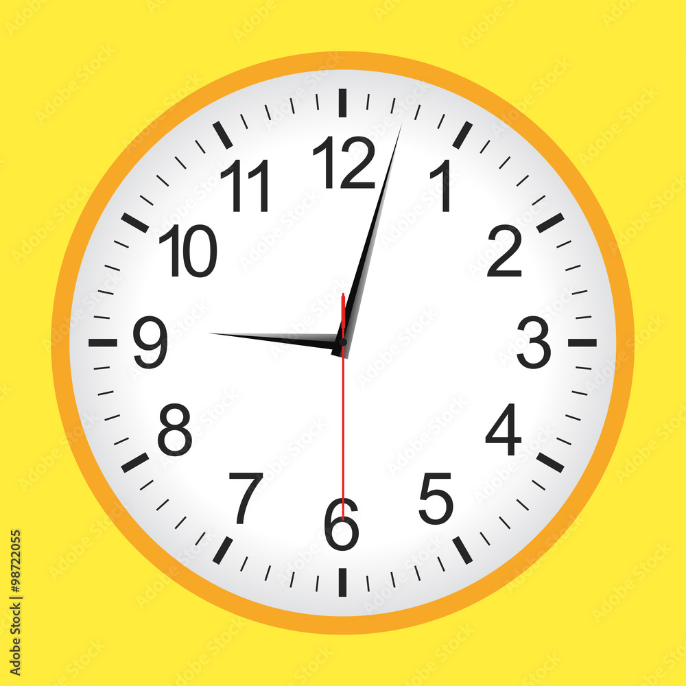 Yellow analogue clock. Vector illustration.. Stock Vector | Adobe Stock