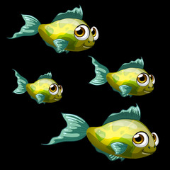Wall Mural - Green-yellow tropical fish, four cartoon vectors