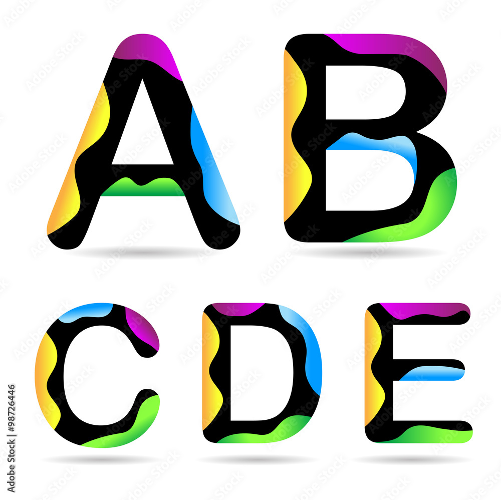 Multicolor Alphabet on white background - Letter A B C D E, vector ...