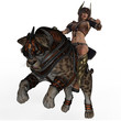 3D render of sabe rtooth cat and woman warrior.
