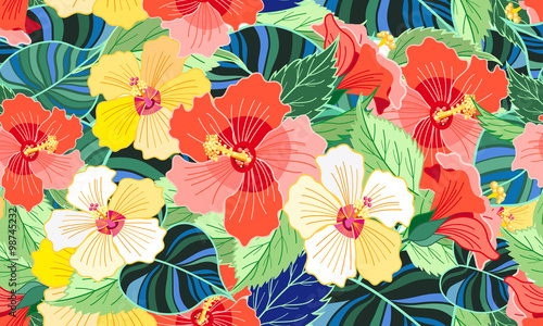 Cotton fabric bunten tropischen Hibiskus