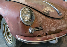 Detail Of Old German Rusty Car Called "beetle" To Be Restored.