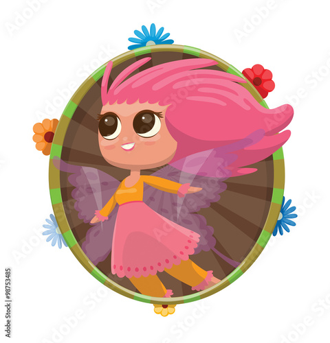 Vector Round Green Brown Frame With Colorful Flowers And With