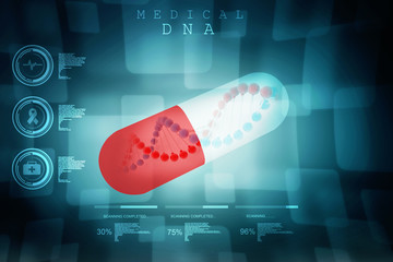 Wall Mural - 3d render of dna structure with capsule