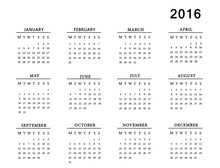 Calendar For 2016 On White Background.