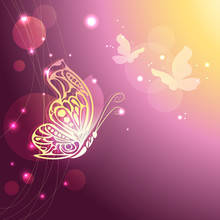 Abstract Butterfly With Lacy Wings On Purple Background. Vector Illustration EPS10