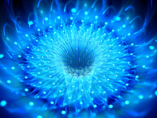 Wall Mural - blue glowing fractal flower or wormhole