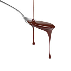 Sticker - Liquid chocolate dripping from a spoon. Vector