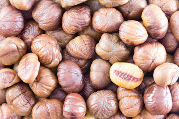 Full frame texture of roasted chestnuts