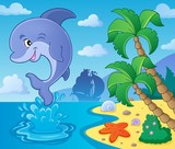 Fototapeta Dinusie - Jumping dolphin theme image 4