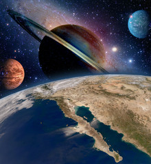 Wall Mural - astrology astronomy earth space solar system creation saturn planet milky way galaxy. elements of th