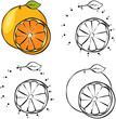 Cartoon orange. Vector illustration. Coloring and dot to dot gam