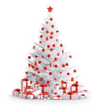 White Christmas Tree With Gifts Isolated 3d Render
