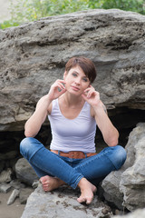 Wall Mural - Charming young girl on a studio photo shoot