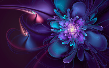abstract fractal background, wavy cyan-violet flower