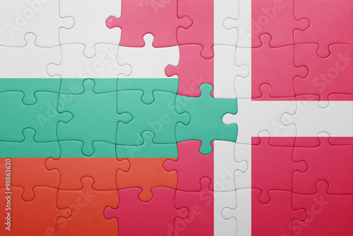 Photo puzzle with the national flag of bulgaria and denmark