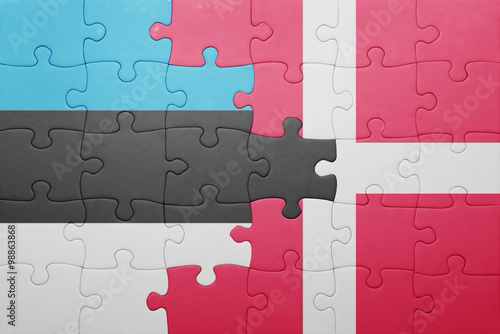 Photo puzzle with the national flag of estonia and denmark
