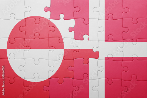Photo puzzle with the national flag of greenland and denmark