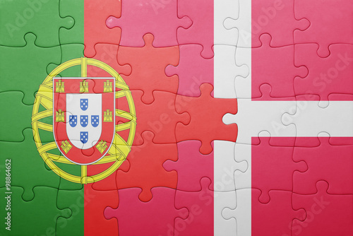 Photo puzzle with the national flag of portugal and denmark
