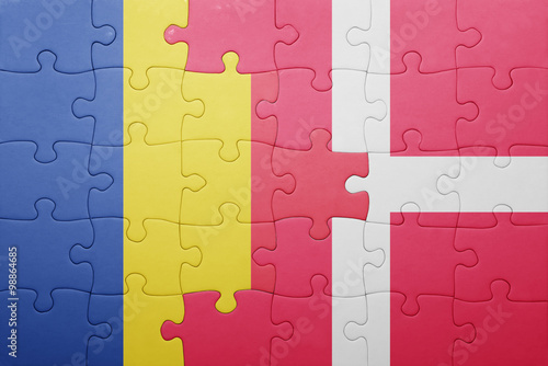Photo puzzle with the national flag of romania and denmark