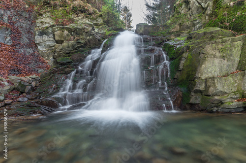 Naklejka na szybę Waterfall Wielki in Obidza, Beskid Sadecki mountain range in Polish Carpathian Mountains