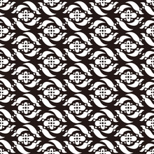 Seamless Background Image Of Vintage Black White Flower Geometry Kaleidoscope Pattern.
