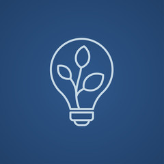 Poster - Lightbulb and plant inside line icon.