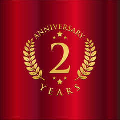 Wreath Anniversary Gold Logo Vector in Red Background 2