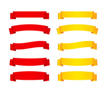 Set Of Red And Yellow Ribbon Banners. Vector Illustration.