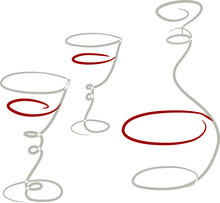 Vector Sketch Of A Carafe And Two Glasses Of Wine.