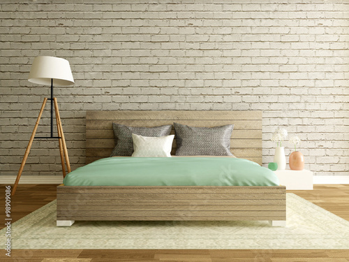 Fotografie, Tablou modern bedroom interior with brick wall