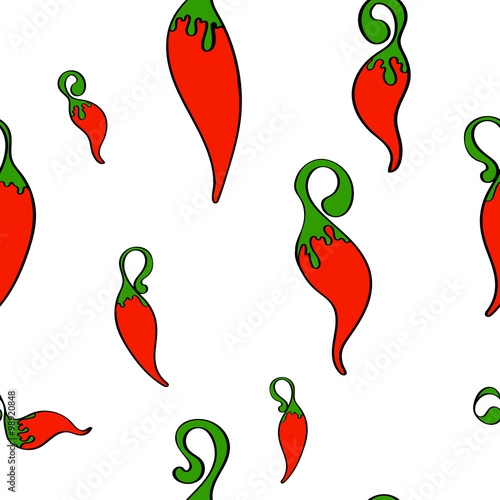 Seamless Pattern With The Image Of Fiery Red Chili Peppers