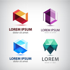 Poster - Vector set of crystal 3d logos, icons, signs