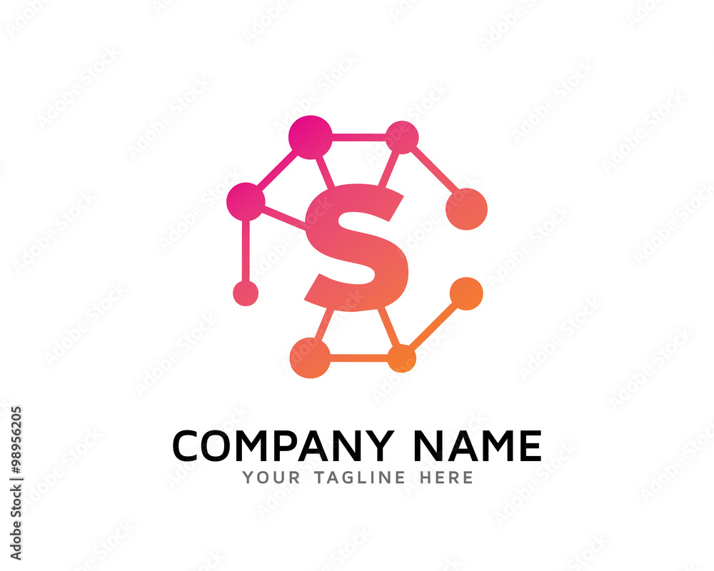 Letter S Connecting Network Logo Stock Vector | Adobe Stock