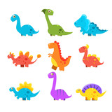 Fototapeta Dinusie - Small Colourful Dinosaur Set. Cute Vector Collection