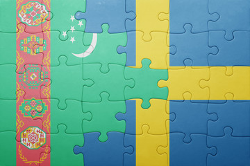 puzzle with the national flag of sweden and turkmenistan