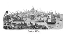 Beautiful Vintage Engraving Of Boston Harbor, Used As Heading By Gleason's Pictorial Magazine