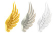 Golden, silver and white wings, isolated on white background.