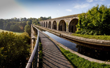 Chirk Aqueduct, Views Of Canal Boat And The Railway And Canal Bridges